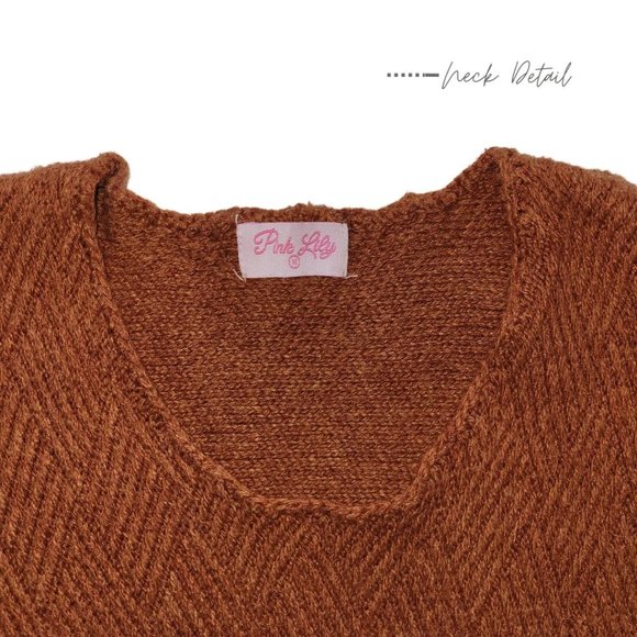 DARK ORANGE WOMEN’S OVERSIZED ¾ SLEEVE KNIT SWEATER - Picture 7 of 8